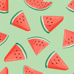 Juicy watermelon slices seamless pattern. Summer fruit flat vector illustration. Tropical fruit background for baby fabric, kids textile, packaging, wrapping, scrapbook, wallpaper.  sstkbackgrounds