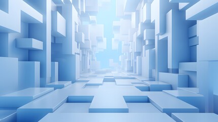 Fototapeta premium 3d rendering of white and blue abstract geometric background. Scene for advertising, technology, showcase, banner, game, sport, cosmetic, business, metaverse. Sci-Fi Illustration. Product display