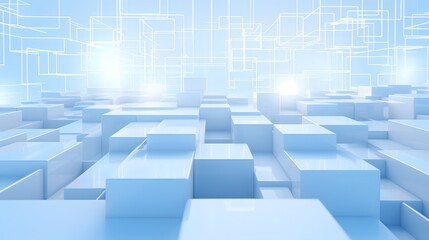 Fototapeta premium 3d rendering of white and blue abstract geometric background. Scene for advertising, technology, showcase, banner, game, sport, cosmetic, business, metaverse. Sci-Fi Illustration. Product display