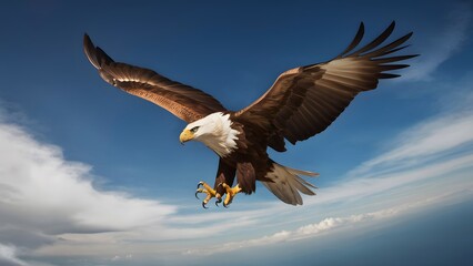 Obraz premium Philippine Eagle Flying with Blue Sky Background, Realistic Photo, Pattern Background, Wallpaper, Cover and Screen for Smartphone, Cell Phone, Computer, Laptop