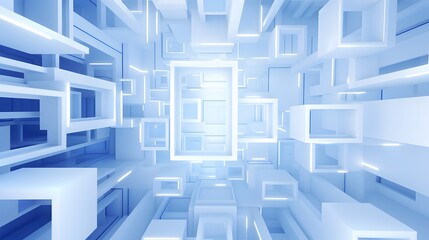 Fototapeta premium 3d rendering of white and blue abstract geometric background. Scene for advertising, technology, showcase, banner, game, sport, cosmetic, business, metaverse. Sci-Fi Illustration. Product display