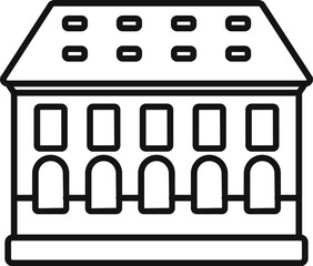 Line art style icon of a big classic building facade with columns and windows