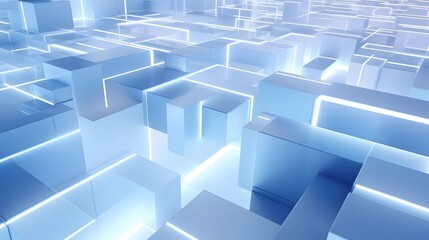 3d rendering of white and blue abstract geometric background. Scene for advertising, technology, showcase, banner, game, sport, cosmetic, business, metaverse. Sci-Fi Illustration. Product display