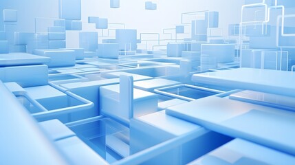 Fototapeta premium 3d rendering of white and blue abstract geometric background. Scene for advertising, technology, showcase, banner, game, sport, cosmetic, business, metaverse. Sci-Fi Illustration. Product display