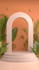 Minimalist Arch and Podium With Palm Leaves