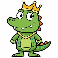 Animal Holiday Icon Cute Crocodile King Wearing Crown Cartoon Vector