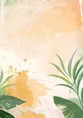 Abstract Watercolor Painting with Green Leaves