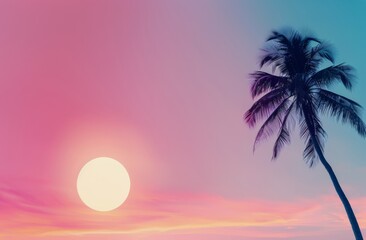 Naklejka premium Golden Sunset Over Ocean With Silhouetted Palm Trees at Dusk