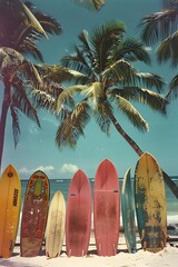 Vintage Surfboards on a Tropical Beach