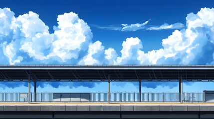 Obraz premium Train Station Platform with Cloudy Sky