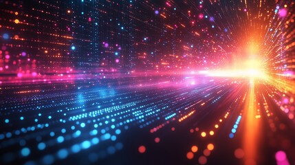 Obraz premium A vibrant burst of light and color creates a dynamic digital landscape