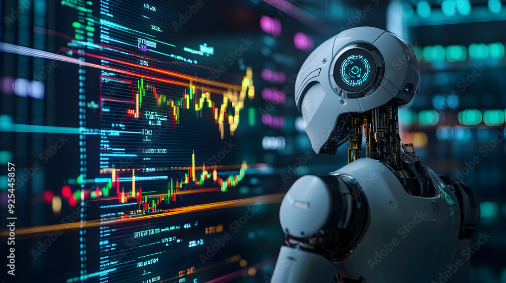 Poster ai-driven cryptocurrency trading bots navigating complex market charts