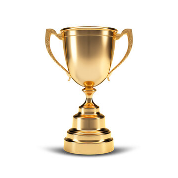 Gold trophy cup isolated on transparent background, png