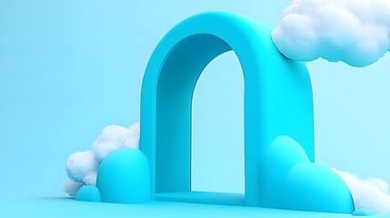 Abstract Blue Archway with Clouds Minimalist 3D Illustration