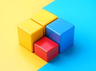 Obraz premium Abstract Colorful Cubes on a Yellow and Blue Background