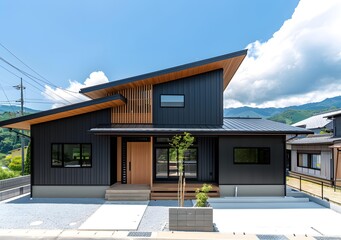 Modern Japanese Home with Black Siding and Wood Accents