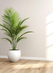 Green Plant in White Pot Against a Beige Wall