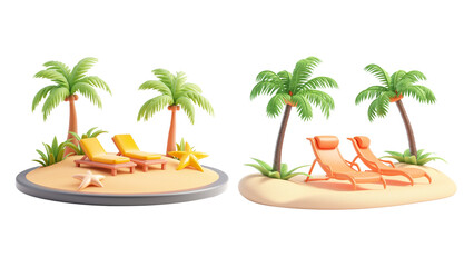 Obraz premium A cute beach icon with two palm trees and a lounge chair isolated