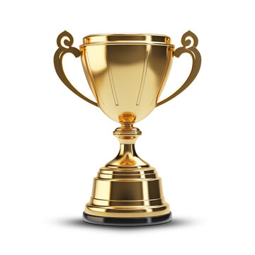 gold trophy cup isolated on transparent background, png