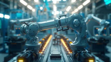 Fototapeta premium Advanced Industrial Robotics systems are extensively used in the Automated Manufacturing Facility