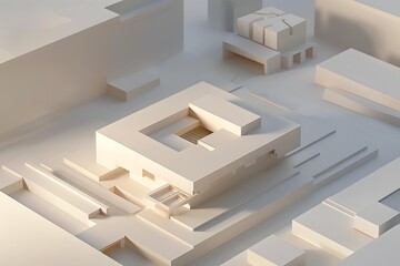 Abstract White Building Minimalist 3D Render