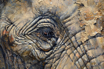 Fototapeta premium Elephant Eye Close Up: A Painted Masterpiece