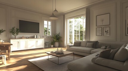 Modern Interior Design Living Room With Sofa and Window