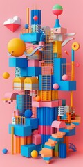 3D Abstract Geometric Cityscape Illustration