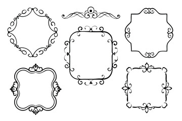 Vintage calligraphic frames. Ornate calligraphy frame, retro elegant ornamental borders, filigree floral ornaments for framed certificate template. Isolated vector decorative Victorian dividers set.  