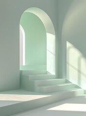Obraz premium Abstract Minimalist White and Green Archway Interior Design