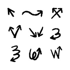 Set of different hand drawn vector arrows.