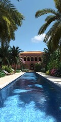 Fototapeta premium Tropical Pool and House in the Sun