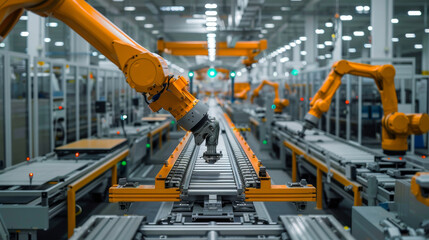 Fototapeta premium Advanced HighTech Manufacturing Automation Utilizing Innovative Robotic Arms and Technologies