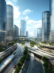 Obraz premium Modern Cityscape with Skyscrapers and Highway