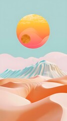 Abstract Minimalist Illustration of Desert Landscape with Sunset