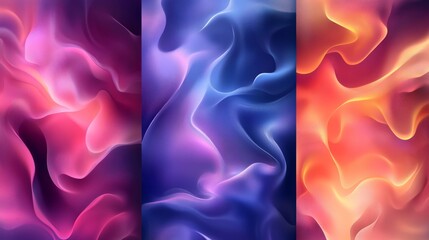 Abstract liquid background set. Gradient mesh. Effect dark color blend. Blurred fluid colorful mix. Modern design templat