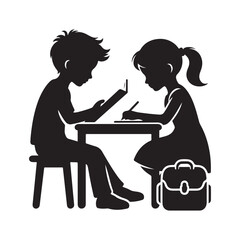 Boy & Girl Reading Silhouette Illustration Pack