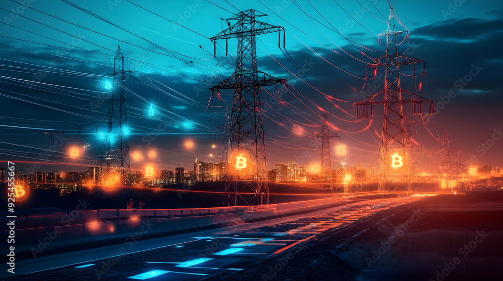 Poster global network of crypto transactions lighting up the digital grid
