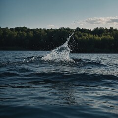 Naklejka premium Gentle ripples on a tranquil pond created by a single leaf drifting across the water