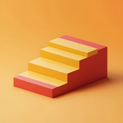 Minimalist 3D Illustration of a Yellow Staircase with Red Trim on an Orange Background
