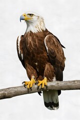 Philippine Eagle Perched on a Branch on White Background, Realistic Photo, Pattern Background, Wallpaper, Cover and Screen for Smartphone, Cell Phone, Computer, Laptop