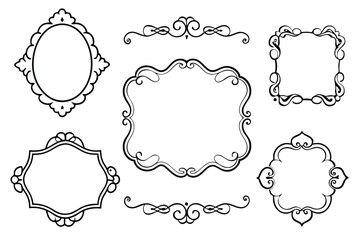 Vintage calligraphic frames. Ornate calligraphy frame, retro elegant ornamental borders, filigree floral ornaments for framed certificate template. Isolated vector decorative Victorian dividers set.  
