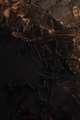 Art oil, acrylic smear blot painting stucco wall. Abstract texture black, gold color stain brushstroke relief texture background