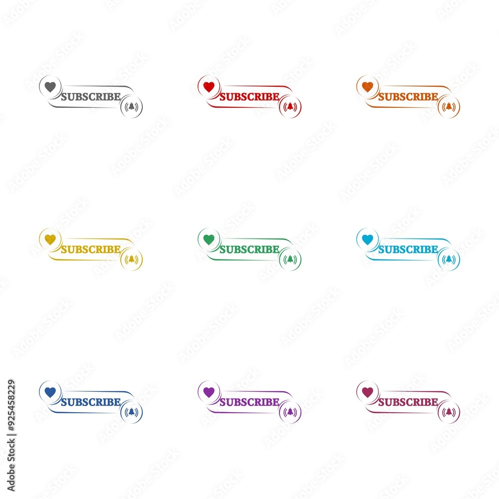 Poster subscribe button line icon isolated on white background. set icons colorful