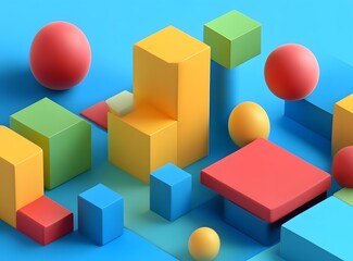 Obraz premium Abstract 3D Geometric Shapes Rendered on Blue Background