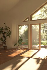Fototapeta premium Sunlight Streaming Through Large Windows in Modern Home