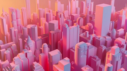 Obraz premium Pink Cityscape Illustration in Geometric Style