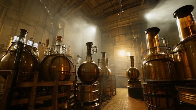 Inside a Scotch Whisky Distillery During Distillation Generative AI