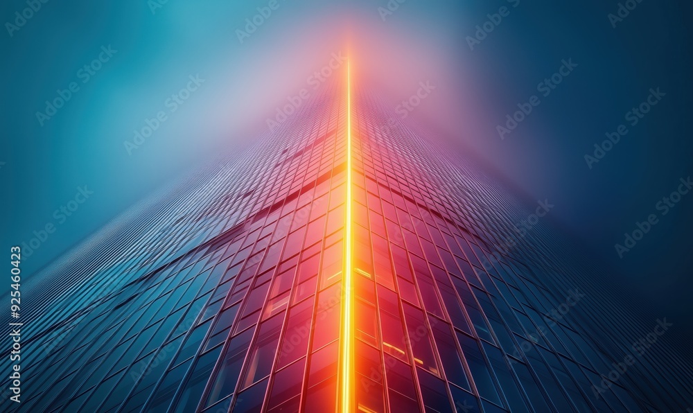 Poster a tall building with a red line on it