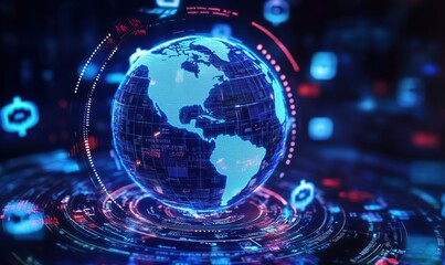 Obraz premium A blue and red globe with a red dot in the middle